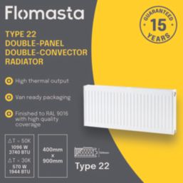 Flomasta 400mm x 900mm 3740BTU White Type 22 Convector Radiator