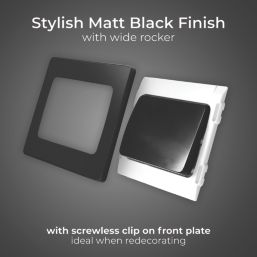 British General Evolve 20A 16AX 1-Gang 2-Way Wide Rocker Light Switch  Matt Black with Black Inserts