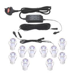 LAP Apollo Blue 15mm Outdoor Round LED Deck Light Kit Polished Stainless Steel 2.6W 10 x 0.8lm 10 Pack