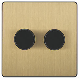 British General Evolve 2-Gang 2-Way LED Dimmer Switch  Satin Brass with Black Inserts