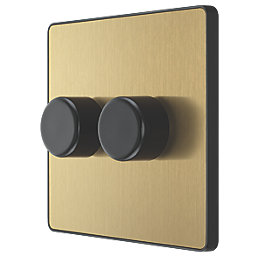 British General Evolve 2-Gang 2-Way LED Dimmer Switch  Satin Brass with Black Inserts