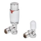 Flomasta  1/2" x 15mm White/Silver Angled & L/S Modern Thermostatic Radiator Valve & Lockshield