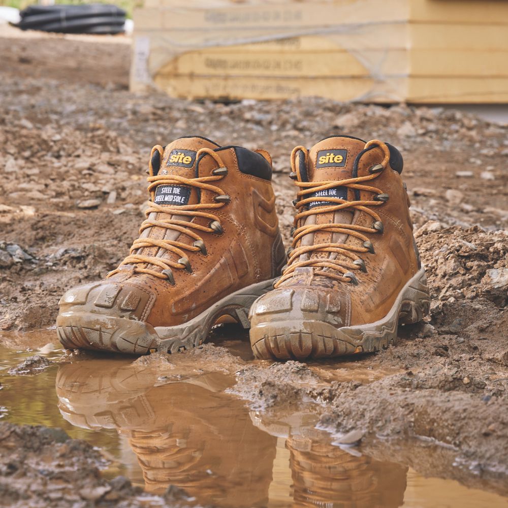 Site Fortress Size 12 Tan Waterproof Steel Toe Cap Safety Boots Screwfix