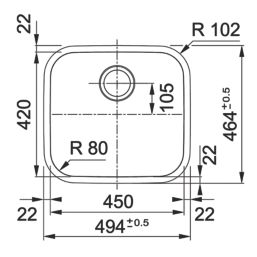 Franke Lucca 1 Bowl  Brushed Stainless Steel Kitchen Sink 494mm x 464mm
