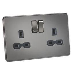 Knightsbridge  13A 2-Gang DP Switched Double Socket Black Nickel  with Black Inserts