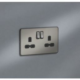 Knightsbridge  13A 2-Gang DP Switched Double Socket Black Nickel  with Black Inserts
