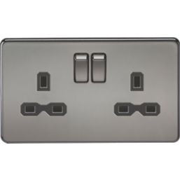 Knightsbridge  13A 2-Gang DP Switched Double Socket Black Nickel  with Black Inserts