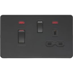 Knightsbridge  45A 2-Gang DP Cooker Switch & 13A DP Switched Socket Matt Black with LED with Black Inserts