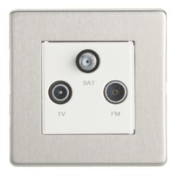Contactum Lyric 1-Gang Coaxial TV / FM & Satellite Socket Brushed Steel with White Inserts