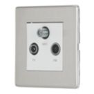 Contactum Lyric 1-Gang Coaxial TV / FM & Satellite Socket Brushed Steel with White Inserts