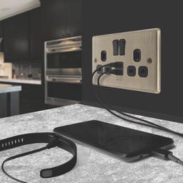 LAP  13A 2-Gang SP Switched Socket + 2.4A 12W 2-Outlet Type A USB Charger Antique Brass with Black Inserts