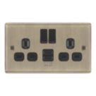 LAP  13A 2-Gang SP Switched Socket + 2.4A 12W 2-Outlet Type A USB Charger Antique Brass with Black Inserts