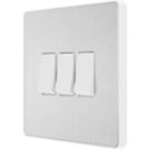 British General Evolve 20A 16AX 3-Gang 2-Way Light Switch  Brushed Steel with White Inserts