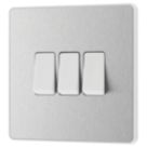 British General Evolve 20A 16AX 3-Gang 2-Way Light Switch  Brushed Steel with White Inserts