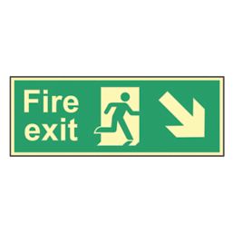 Essentials  Photoluminescent "Fire Exit Man Down Right Arrow" Sign 150mm x 450mm