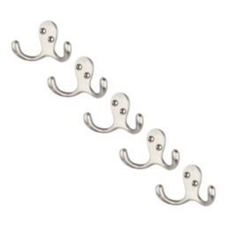 Essentials Double Hooks Satin Nickel 45mm 5 Pack
