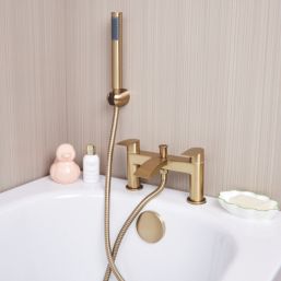 ETAL Spear Brushed Brass 123mm Deck Mounted Dual Control Manual Shower Mixer Tap