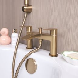 ETAL Spear Brushed Brass 123mm Deck Mounted Dual Control Manual Shower Mixer Tap