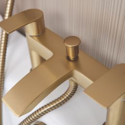 ETAL Spear Brushed Brass 123mm Deck Mounted Dual Control Manual Shower Mixer Tap