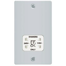 LAP  2-Gang Dual Voltage Shaver Socket 115 / 230V Polished Chrome with White Inserts