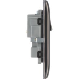 British General Nexus Metal 13A 2-Gang DP Switched Plug Socket Black Nickel  with Black Inserts