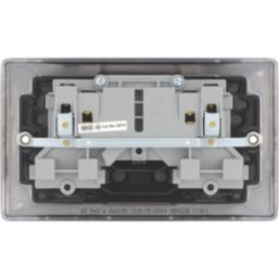 British General Nexus Metal 13A 2-Gang DP Switched Plug Socket Black Nickel  with Black Inserts