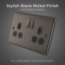 British General Nexus Metal 13A 2-Gang DP Switched Plug Socket Black Nickel  with Black Inserts