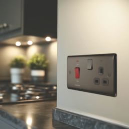 British General Nexus Metal 45A 2-Gang DP Cooker Switch & 13A DP Switched Socket Black Nickel with LED with Black Inserts