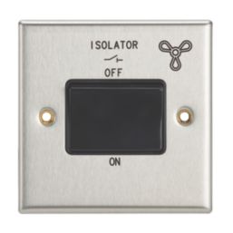 Contactum iConic 10AX 1-Gang 3-Pole Fan Isolator Switch Brushed Steel  with Black Inserts
