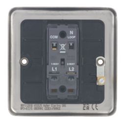 Hager Sollysta WRPS12BSB 10AX 1-Gang 2-Way Light Switch  Brushed Steel with Black Inserts