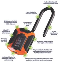 Squire CP50 2.5 ATLO Weatherproof Long Shackle Combination  Padlock Orange 50mm