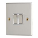 Contactum iConic 10AX 2-Gang 2-Way Light Switch  Brushed Steel with White Inserts