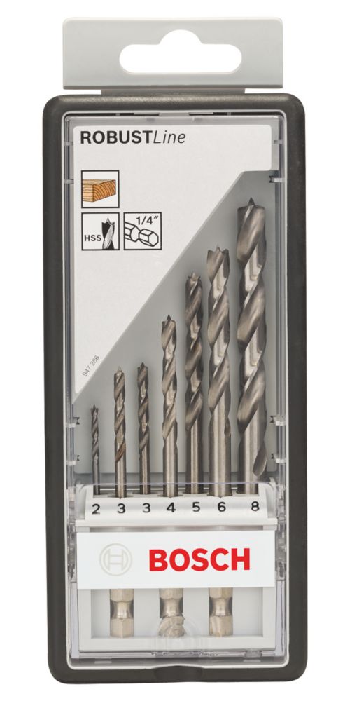 Bosch Hex Shank Double Flute Brad Point Wood Drill Bit Set 7 Pieces Screwfix