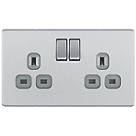LAP  13A 2-Gang DP Switched Power Sockets Brushed Stainless Steel  with Graphite Inserts 5 Pack