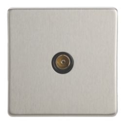 Contactum Lyric 1-Gang Isolated Female Coaxial TV Socket Brushed Steel with Black Inserts