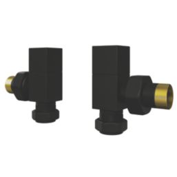 ETAL Swelt 15mm x 1/2" Satin Black Angled Designer Manual Radiator Valve Head & Body  2 Pack