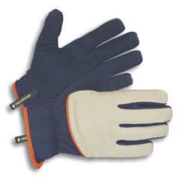 ClipGlove Stretch Fit   Synthetic Leather Gardening Gloves Navy / Cream Large