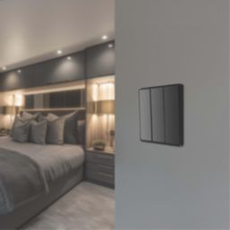 British General Evolve 20A 16AX 3-Gang 2-Way Light Switch  Black Chrome