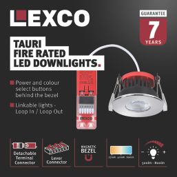 Lexco Tauri Fixed  Fire Rated LED Downlight Polished Chrome 8W 500-800lm