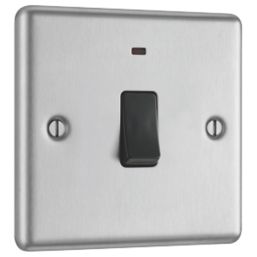 LAP  20A 1-Gang DP Control Switch Brushed Stainless Steel with Neon with Black Inserts