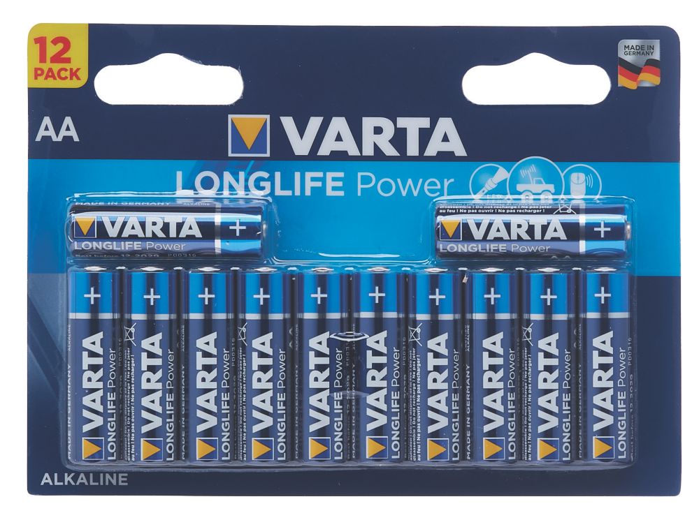 Varta Longlife Power AA Alkaline Batteries 12 Pack Screwfix