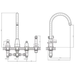 ETAL Cuthbert  Dual Lever 4-Hole Kitchen Tap with Rinse Brushed Brass