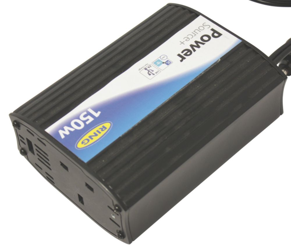 Ring Power Source 150W 15V to 230V Inverter Single Socket + Type A USB
