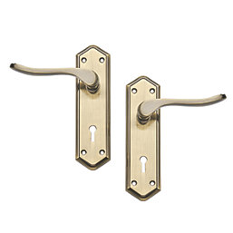 Designer Levers Bewdley Fire Rated Lever Lock Door Handle Pair Antique Brass