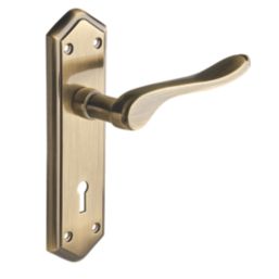 Designer Levers Bewdley Fire Rated Lever Lock Door Handle Pair Antique Brass