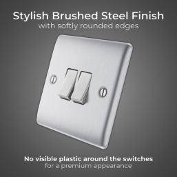 British General Nexus Metal 20A 16AX 2-Gang 2-Way Light Switch  Brushed Steel