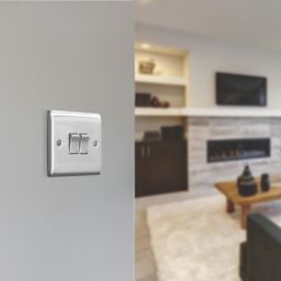 British General Nexus Metal 20A 16AX 2-Gang 2-Way Light Switch  Brushed Steel