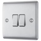 British General Nexus Metal 20A 16AX 2-Gang 2-Way Light Switch  Brushed Steel