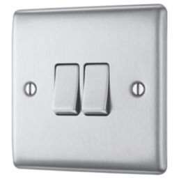 British General Nexus Metal 20A 16AX 2-Gang 2-Way Light Switch  Brushed Steel
