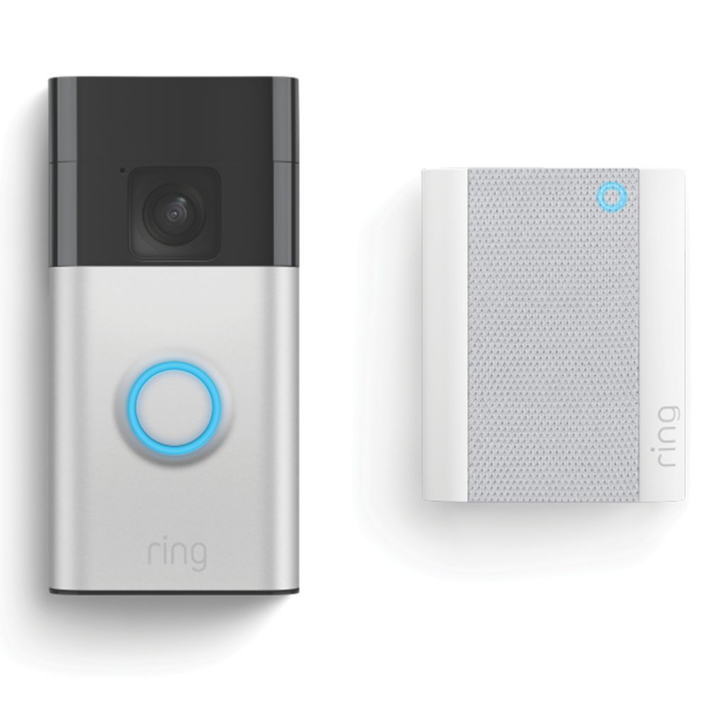 Ring Wired or Wireless Smart Video Doorbell & Chime Satin Nickel - Screwfix
